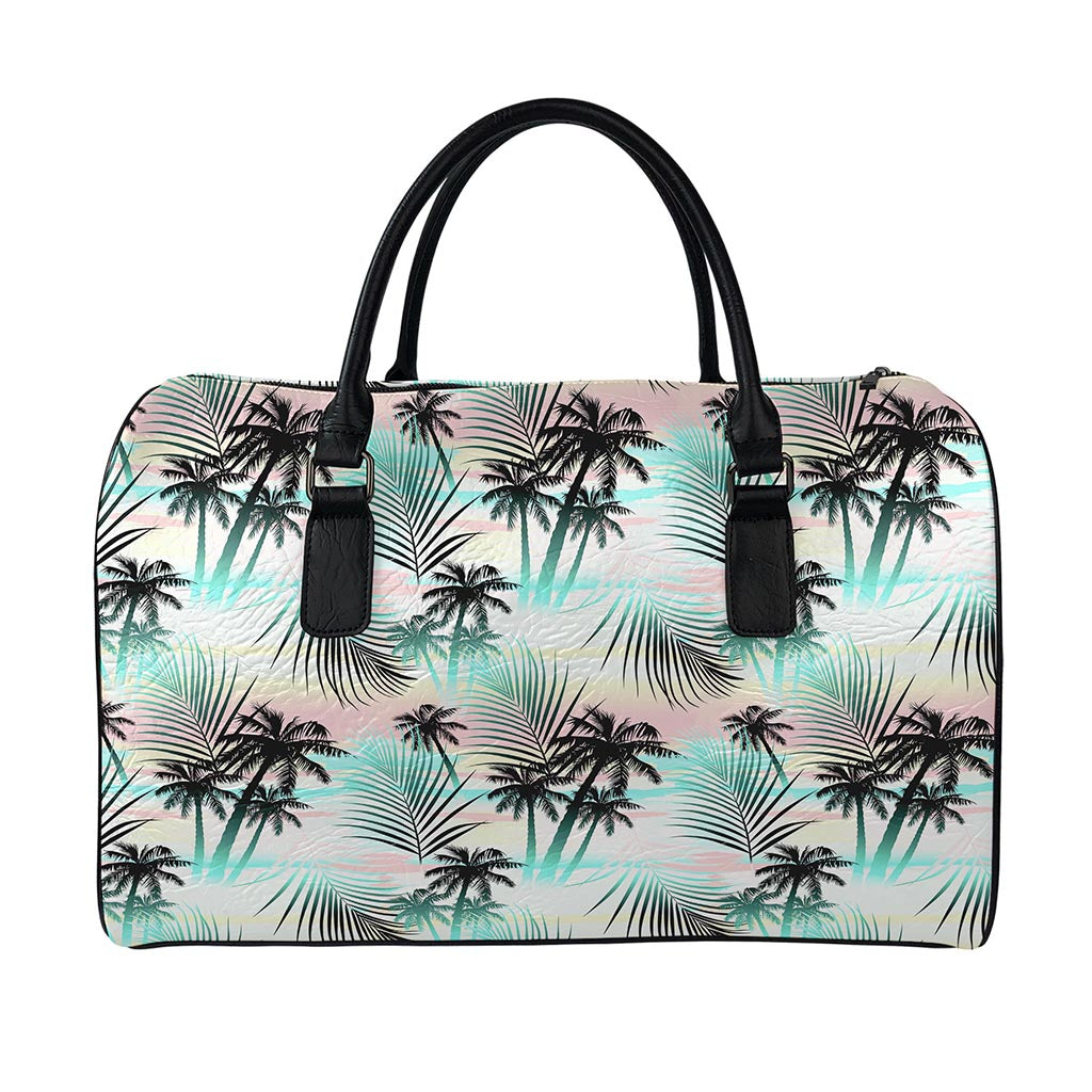 Pastel Palm Tree Pattern Print Leather Duffle Bag