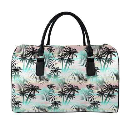 Pastel Palm Tree Pattern Print Leather Duffle Bag