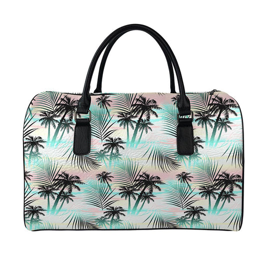 Pastel Palm Tree Pattern Print Leather Duffle Bag