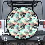 Pastel Palm Tree Pattern Print Leather Spare Tire Cover
