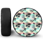 Pastel Palm Tree Pattern Print Leather Spare Tire Cover