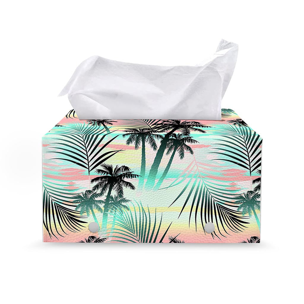 Pastel Palm Tree Pattern Print Leather Tissue Box Cover