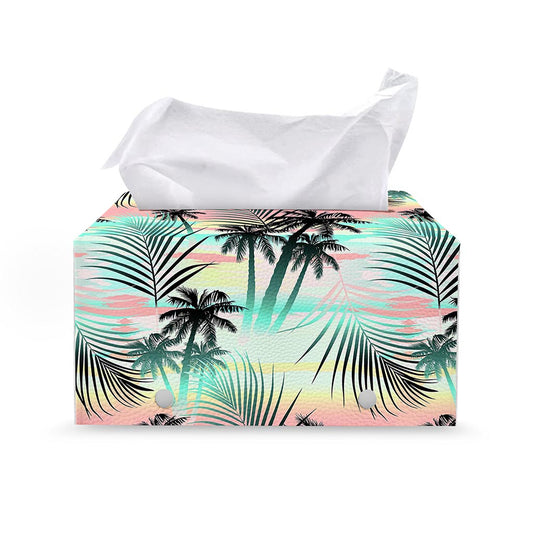 Pastel Palm Tree Pattern Print Leather Tissue Box Cover