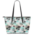 Pastel Palm Tree Pattern Print Leather Tote Bag With Zipper