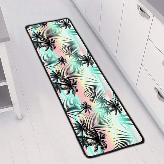 Pastel Palm Tree Pattern Print Long Kitchen Mat