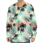 Pastel Palm Tree Pattern Print Long Sleeve Baseball Jersey