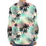 Pastel Palm Tree Pattern Print Long Sleeve Baseball Jersey