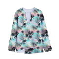 Pastel Palm Tree Pattern Print Long Sleeve Short Coat