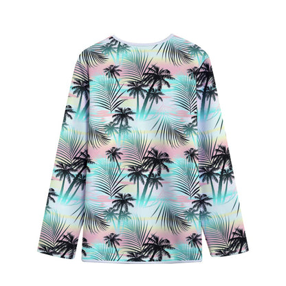 Pastel Palm Tree Pattern Print Long Sleeve Short Coat
