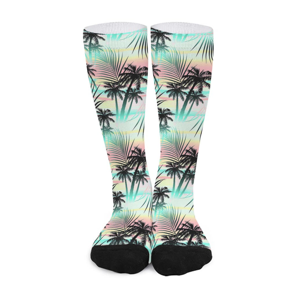 Pastel Palm Tree Pattern Print Long Socks