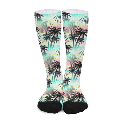 Pastel Palm Tree Pattern Print Long Socks
