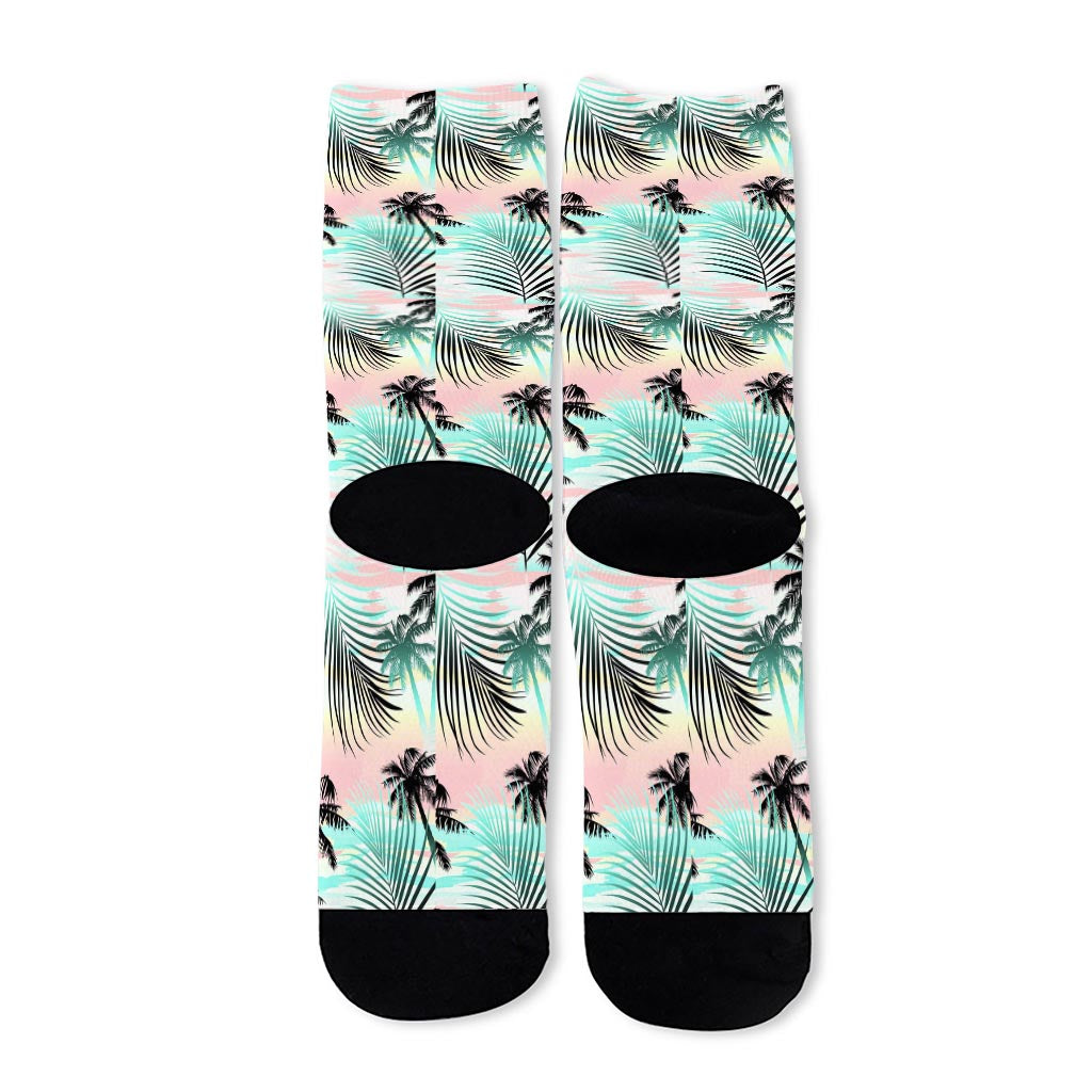 Pastel Palm Tree Pattern Print Long Socks