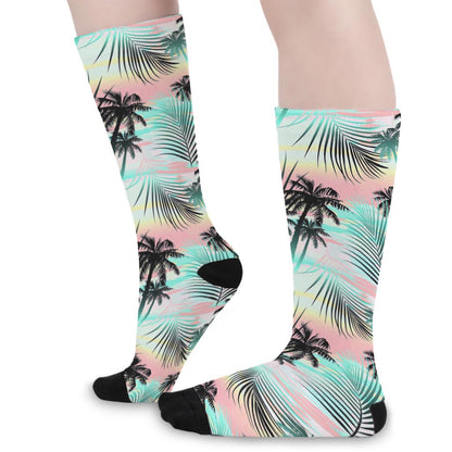Pastel Palm Tree Pattern Print Long Socks