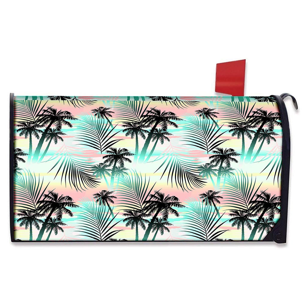 Pastel Palm Tree Pattern Print Mailbox Cover