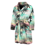 Pastel Palm Tree Pattern Print Men's Bathrobe