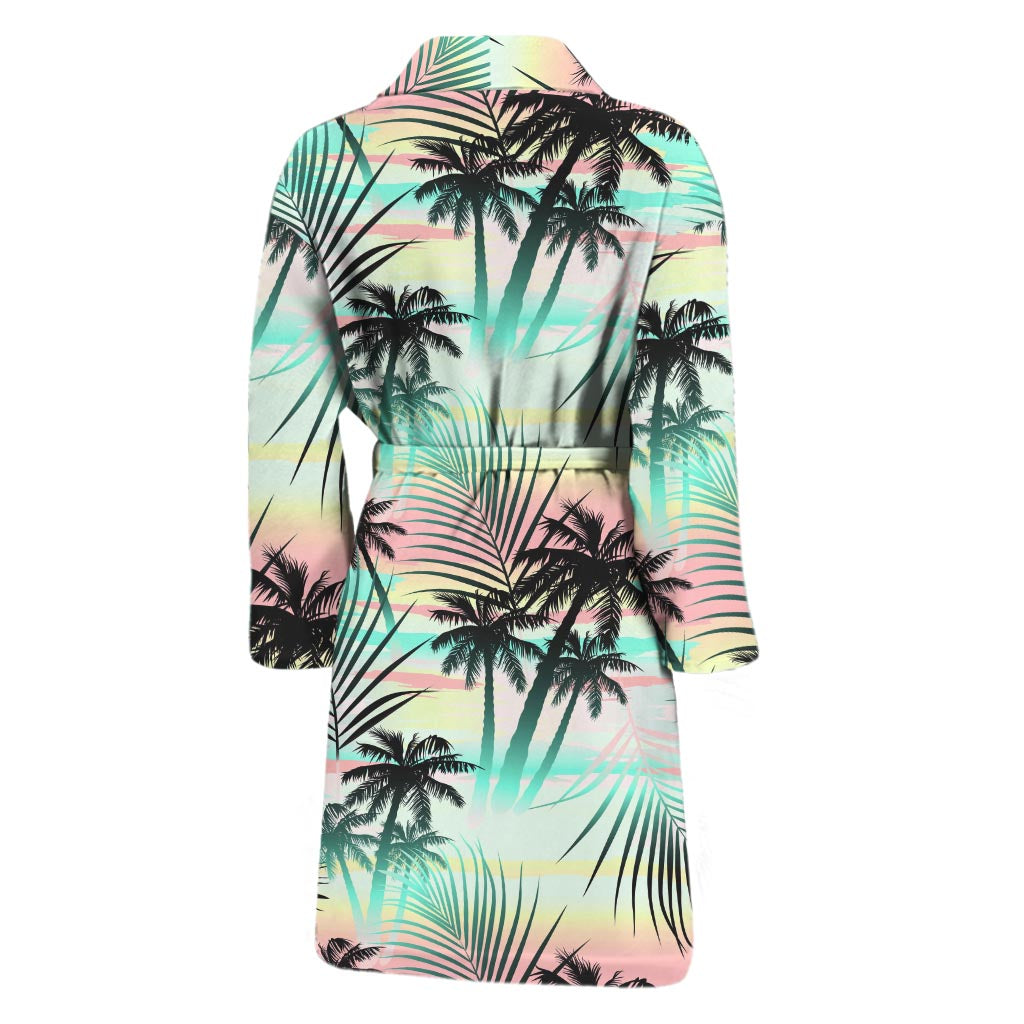 Pastel Palm Tree Pattern Print Men's Bathrobe