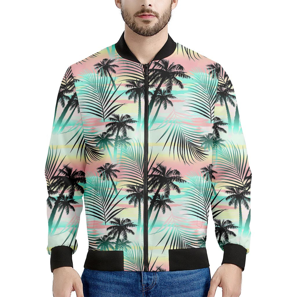 Pastel Palm Tree Pattern Print Men's Bomber Jacket