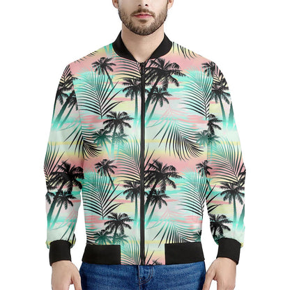 Pastel Palm Tree Pattern Print Men's Bomber Jacket