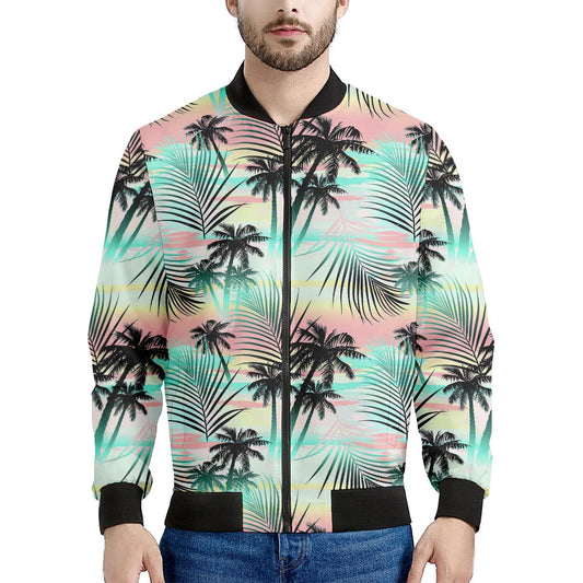 Pastel Palm Tree Pattern Print Men's Bomber Jacket