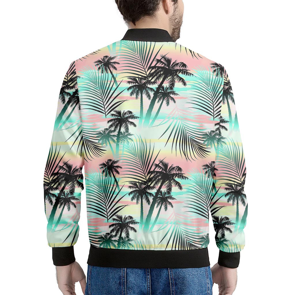 Pastel Palm Tree Pattern Print Men's Bomber Jacket