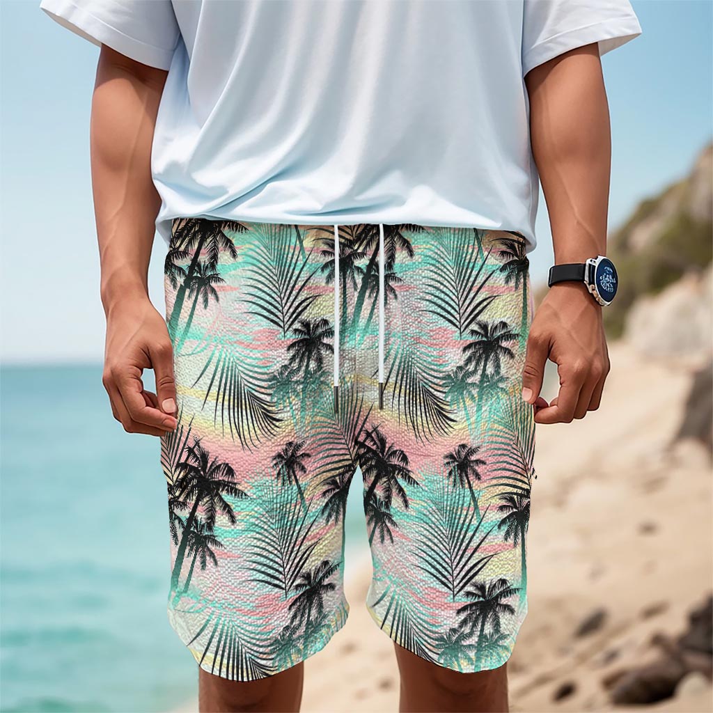 Pastel Palm Tree Pattern Print Men's Cargo Shorts