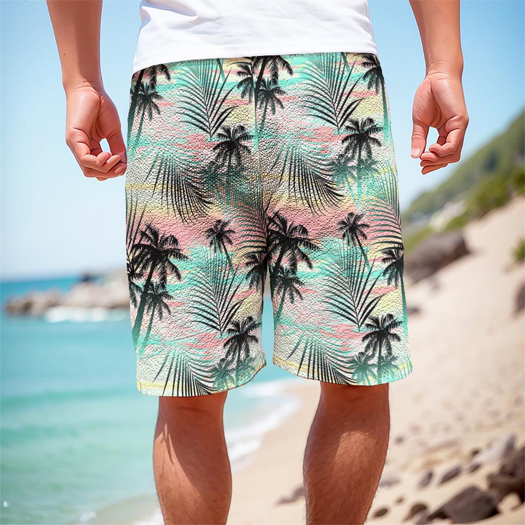 Pastel Palm Tree Pattern Print Men's Cargo Shorts