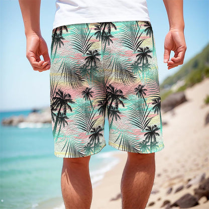 Pastel Palm Tree Pattern Print Men's Cargo Shorts
