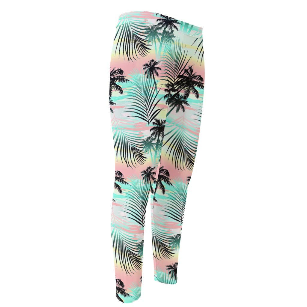 Pastel Palm Tree Pattern Print Men's Compression Pants