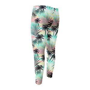 Pastel Palm Tree Pattern Print Men's Compression Pants