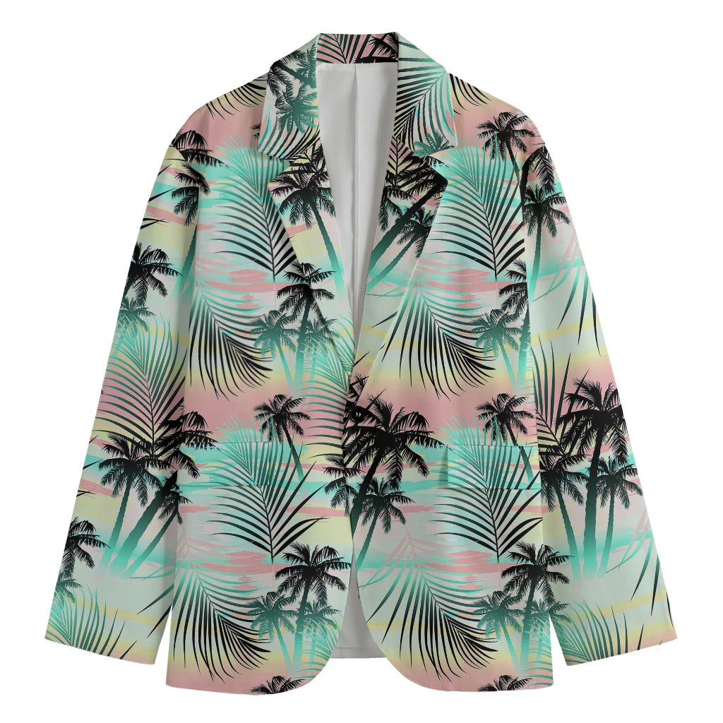 Pastel Palm Tree Pattern Print Men's Cotton Blazer