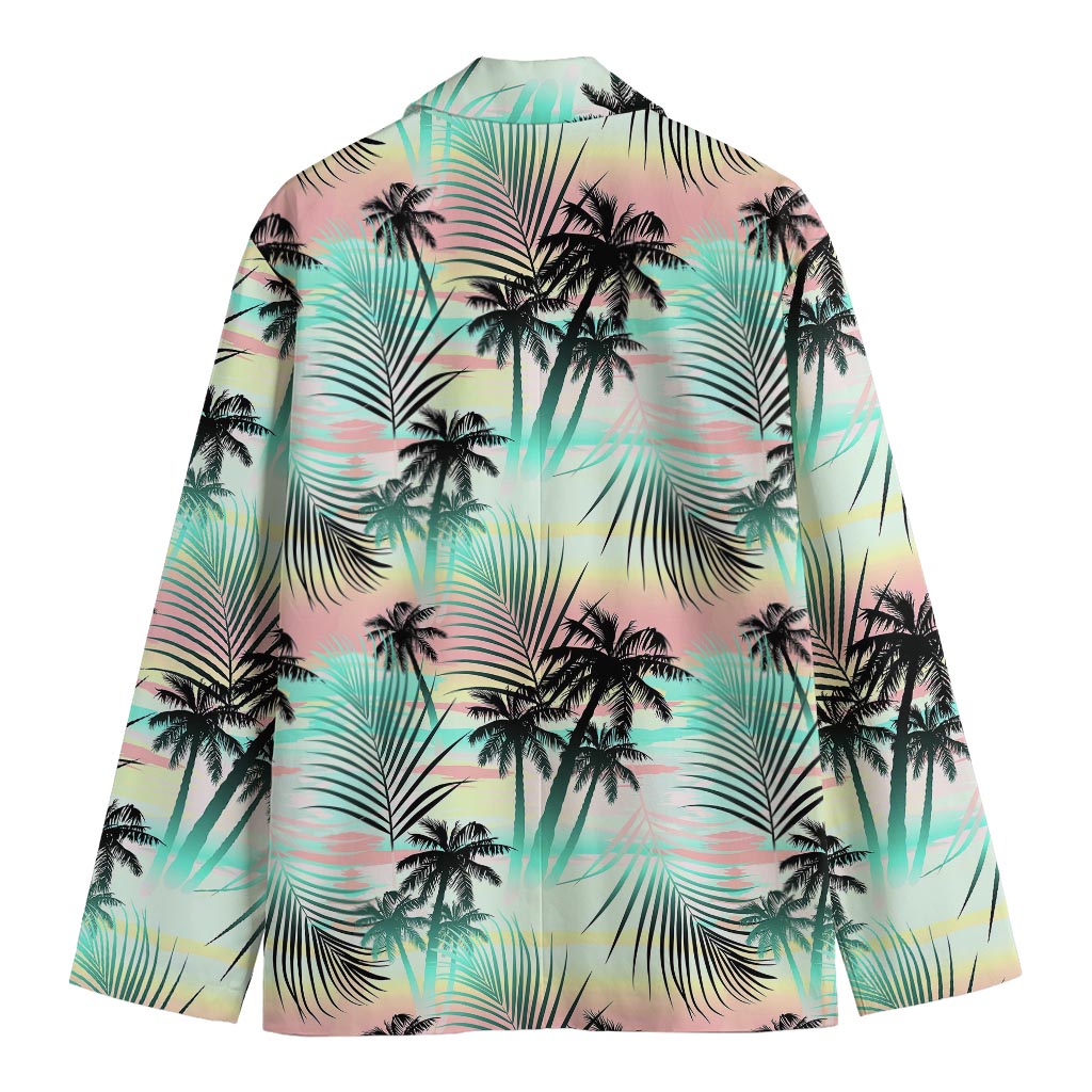 Pastel Palm Tree Pattern Print Men's Cotton Blazer