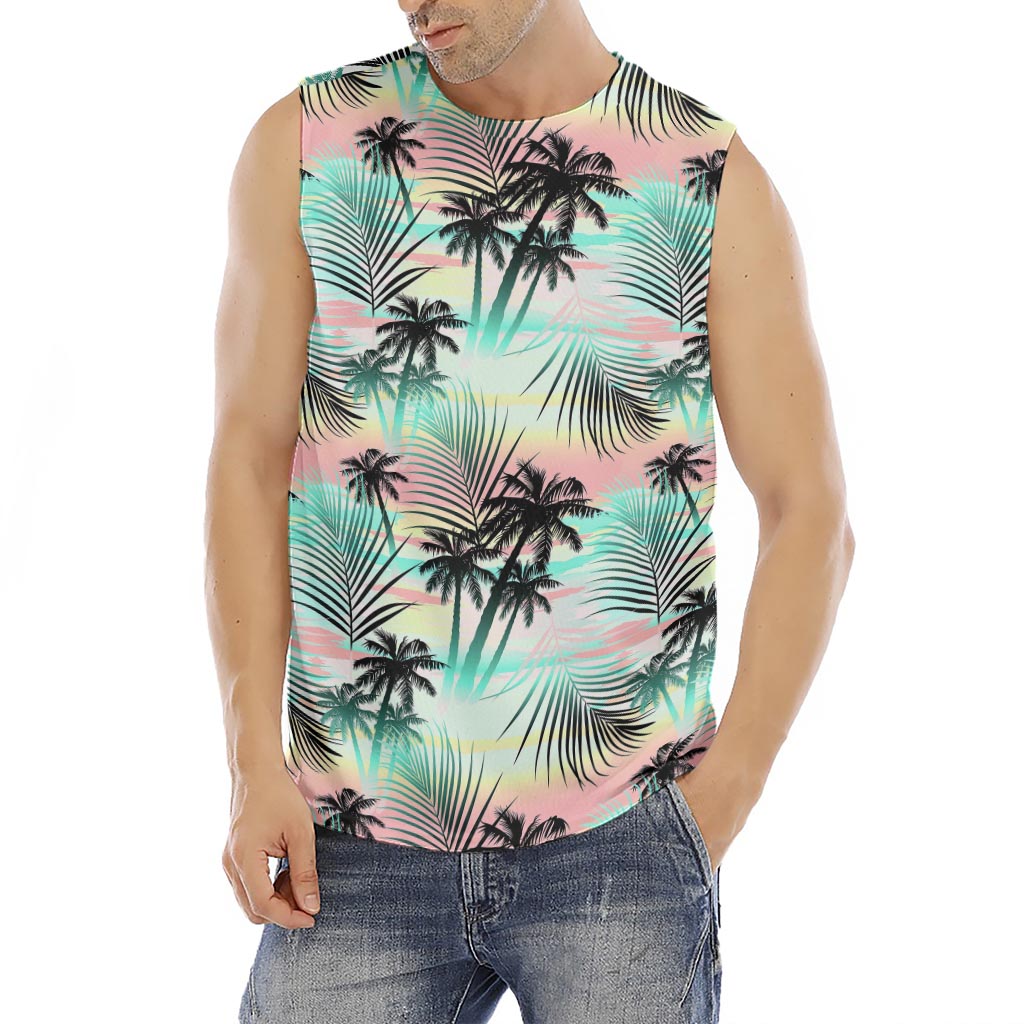 Pastel Palm Tree Pattern Print Men's Fitness Tank Top
