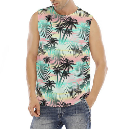Pastel Palm Tree Pattern Print Men's Fitness Tank Top