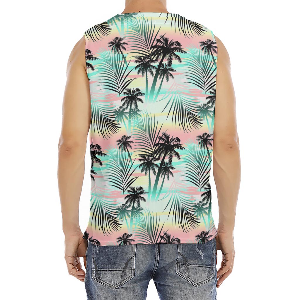 Pastel Palm Tree Pattern Print Men's Fitness Tank Top