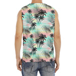 Pastel Palm Tree Pattern Print Men's Fitness Tank Top