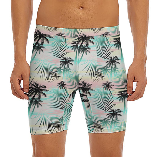 Pastel Palm Tree Pattern Print Men's Long Boxer Briefs