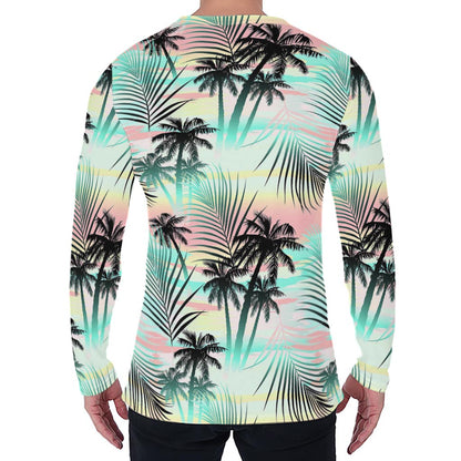 Pastel Palm Tree Pattern Print Men's Long Sleeve T-Shirt