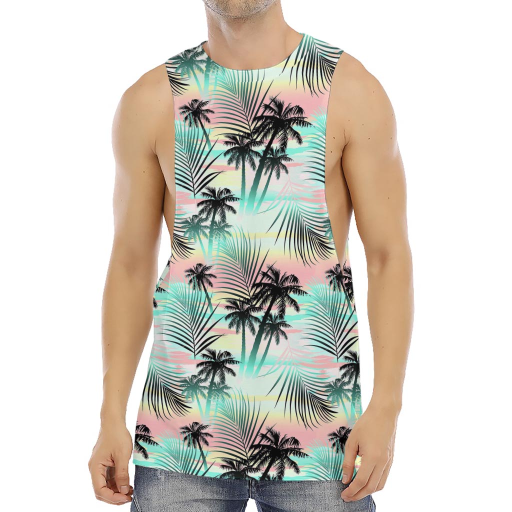 Pastel Palm Tree Pattern Print Men's Muscle Tank Top