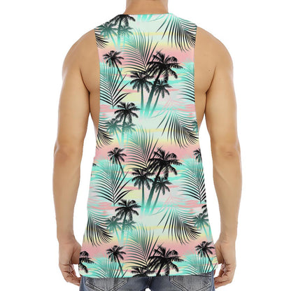 Pastel Palm Tree Pattern Print Men's Muscle Tank Top