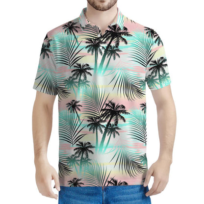 Pastel Palm Tree Pattern Print Men's Polo Shirt