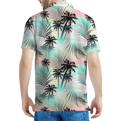 Pastel Palm Tree Pattern Print Men's Polo Shirt