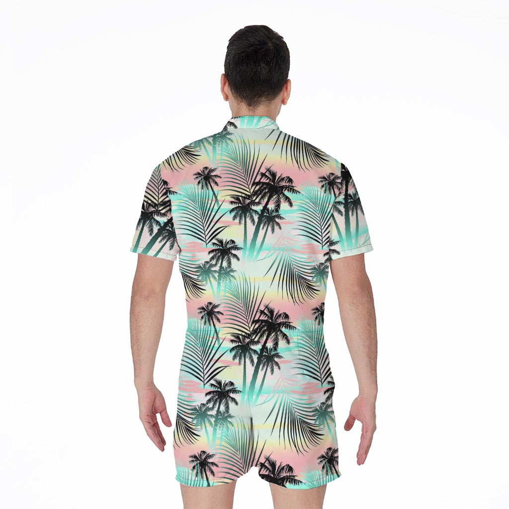 Pastel Palm Tree Pattern Print Men's Rompers