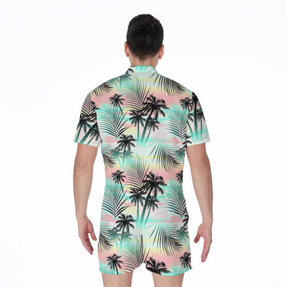 Pastel Palm Tree Pattern Print Men's Rompers