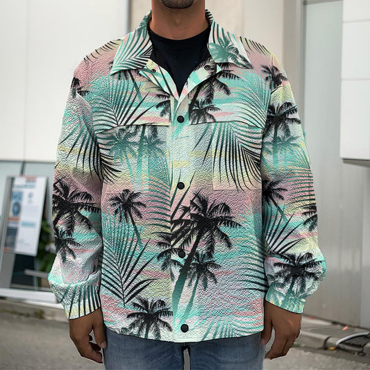 Pastel Palm Tree Pattern Print Men's Shirt Jacket
