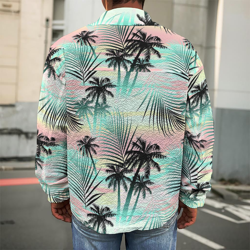 Pastel Palm Tree Pattern Print Men's Shirt Jacket