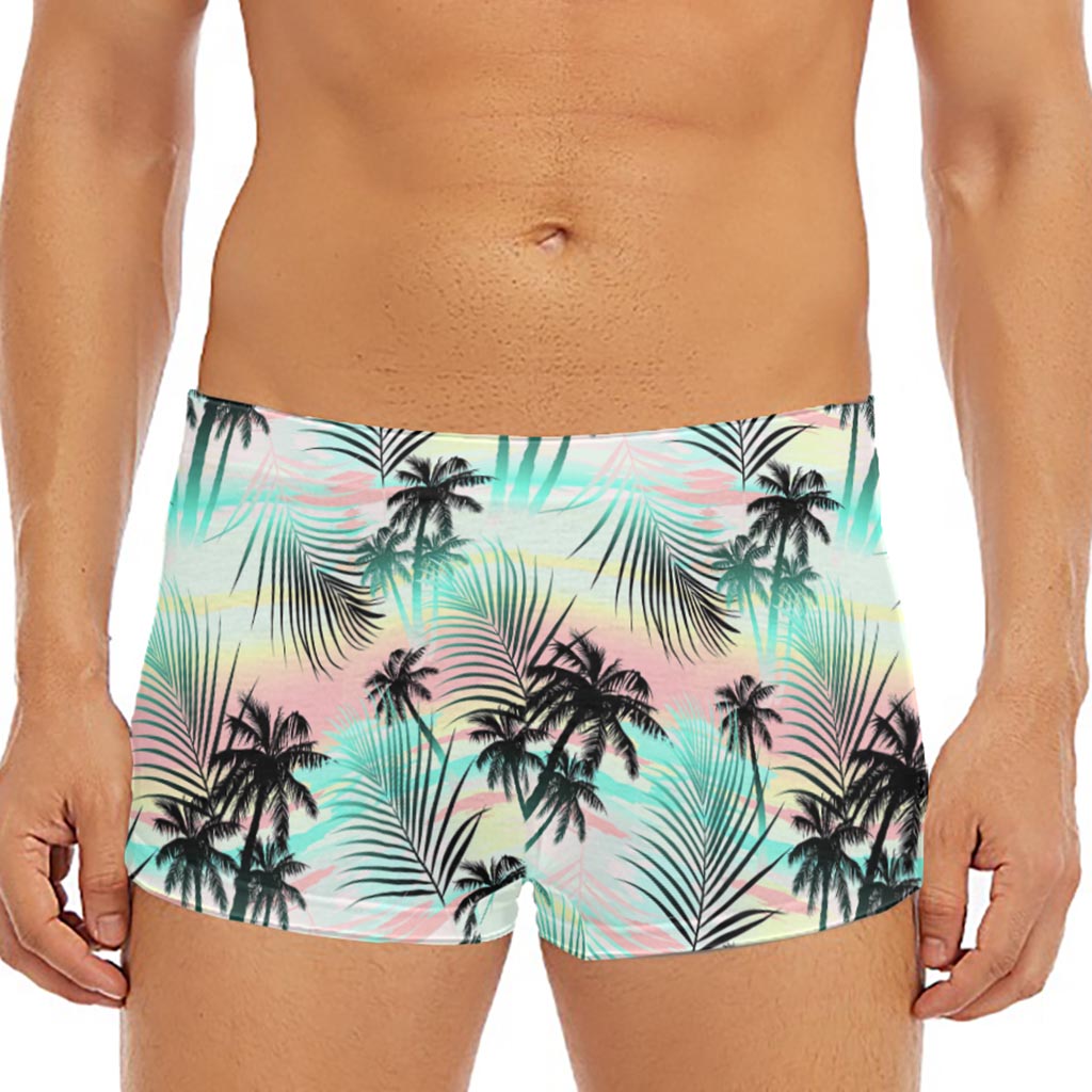 Pastel Palm Tree Pattern Print Men's Short Boxer Briefs