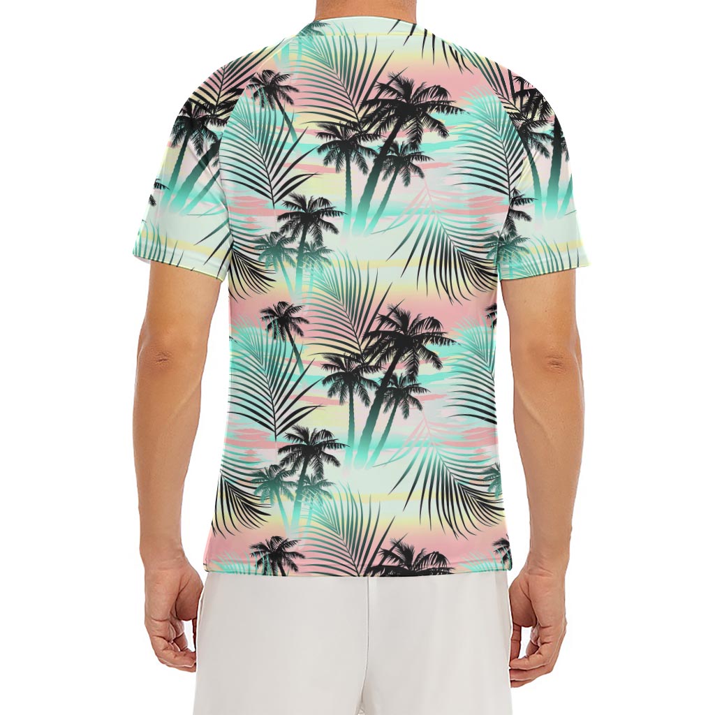 Pastel Palm Tree Pattern Print Men's Short Sleeve Rash Guard