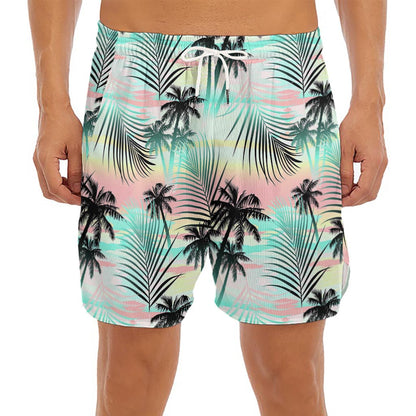 Pastel Palm Tree Pattern Print Men's Split Running Shorts