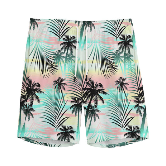 Pastel Palm Tree Pattern Print Men's Sports Shorts