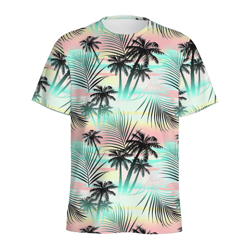 Pastel Palm Tree Pattern Print Men's Sports T-Shirt